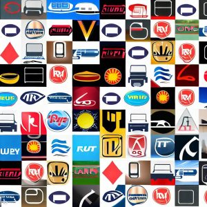 an artful collage representation of the best RV brand logos