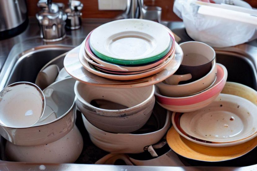 Pile of dirty dishes in RV sink