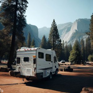 RV Camping in Northern California with Yosemite National Park in background