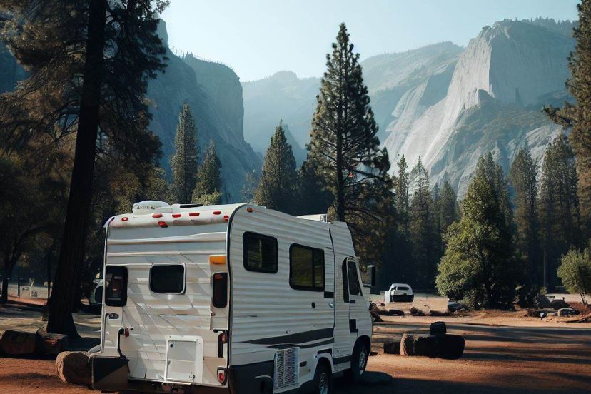 RV Camping in Northern California with Yosemite National Park in background