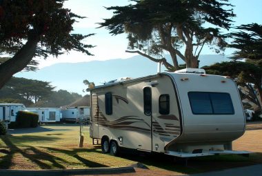 Trailer RV Parked in Monterey, CA campsite