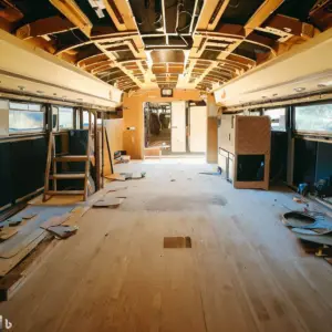 School bus RV remodel - exposed structure interior