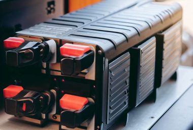 rv power inverter close up black with read tabs