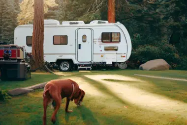 Propane generator for RV and ginger walking at campsite