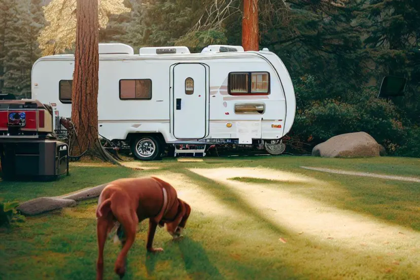Propane generator for RV and ginger walking at campsite