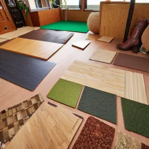 RV Flooring option samples spread out