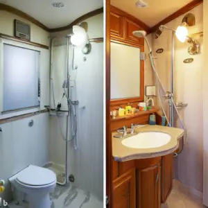 Remodeled bathroom with replacement RV shower faucet