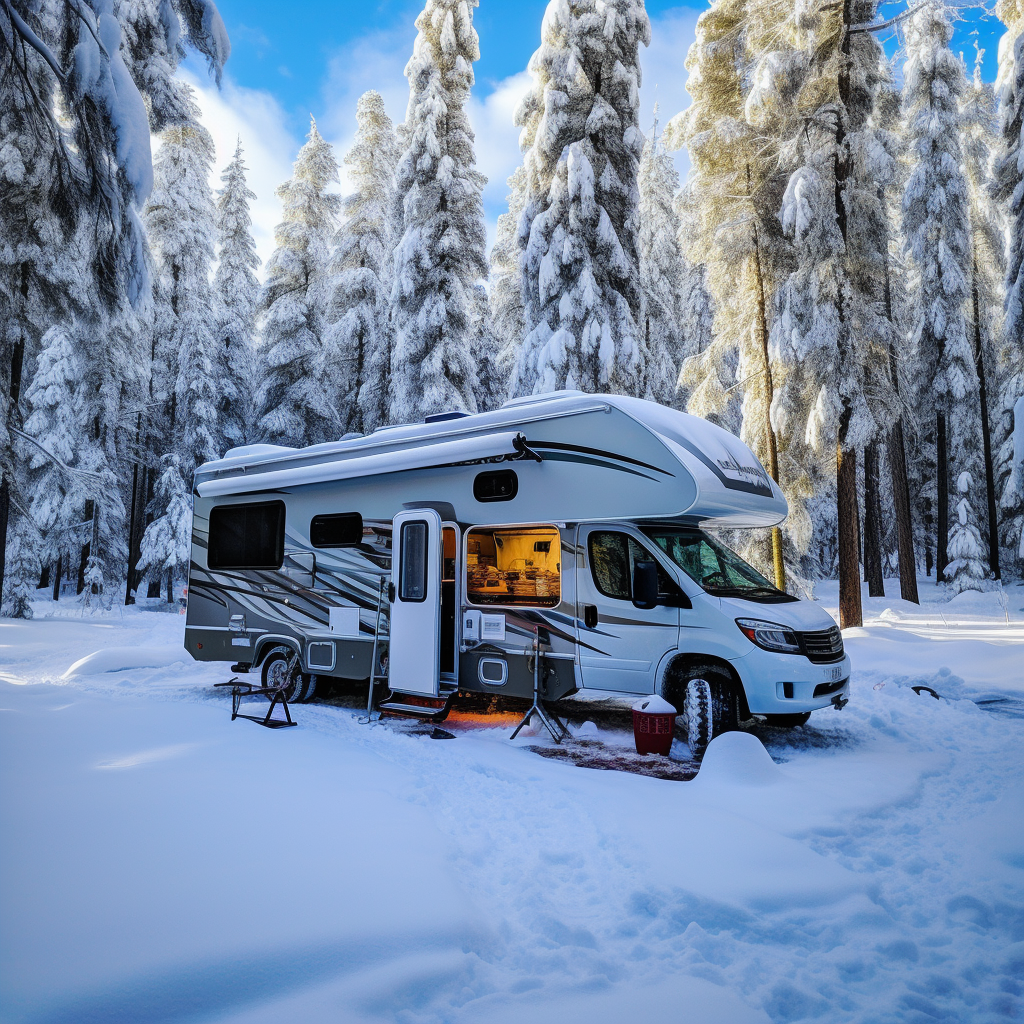 Winterized RV in snoqy campsite